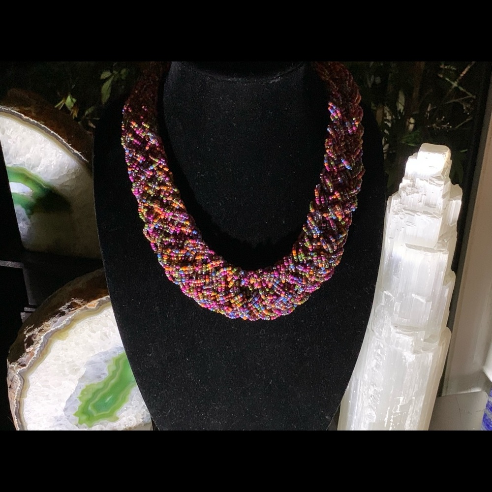 Beautifully Braided Multicolor Bead Necklace - image 7